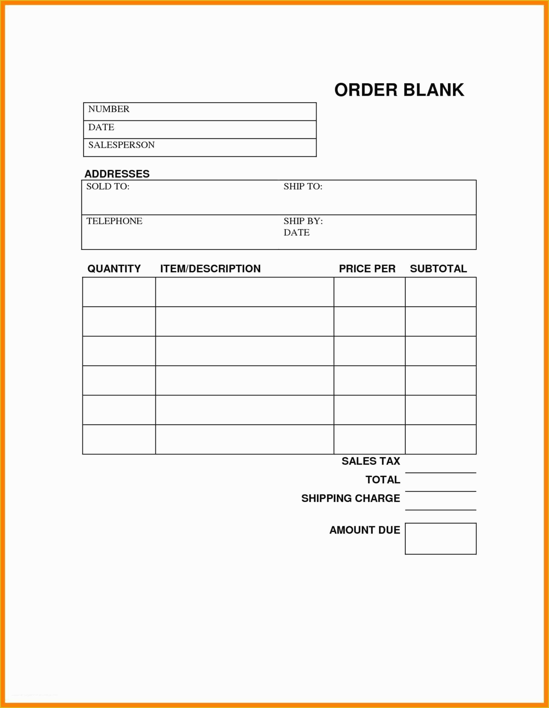 Free Online order form Template Of Blank order forms Templates Free Free Tamplate