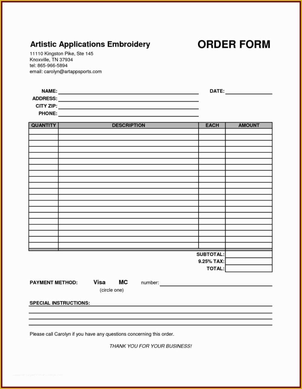 Free Online order form Template Of Embroidery order form Template Free Sampletemplatess