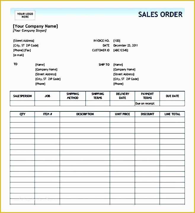 Free Order Form Template Excel