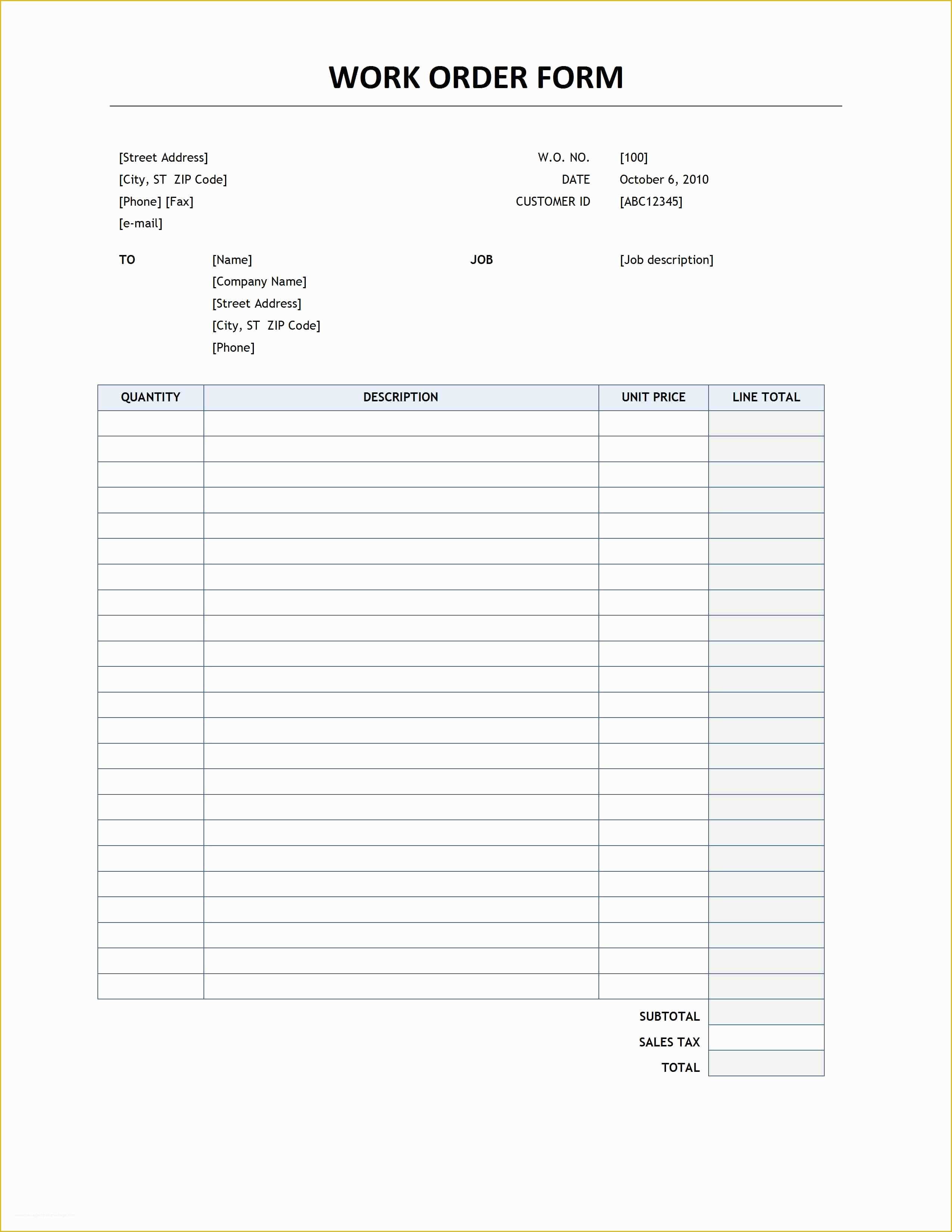 Free Online order form Template Of Printable Work order form