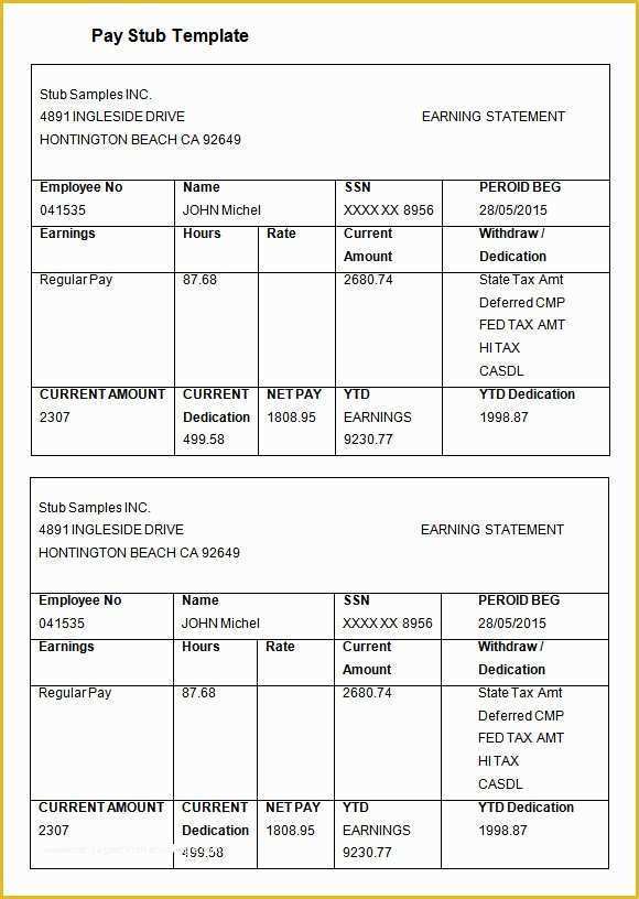 Free Online Pay Stub Template Of 24 Pay Stub Templates Samples Examples &amp; formats
