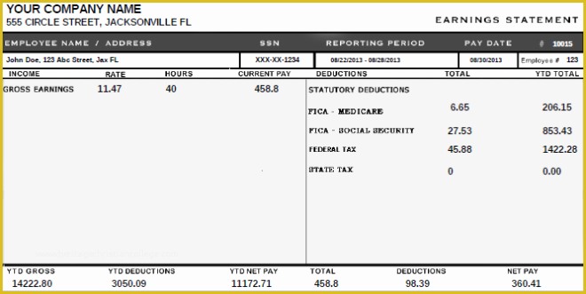 Free Online Pay Stub Template Of Editable Paycheck Stub Template Samples for Employees V