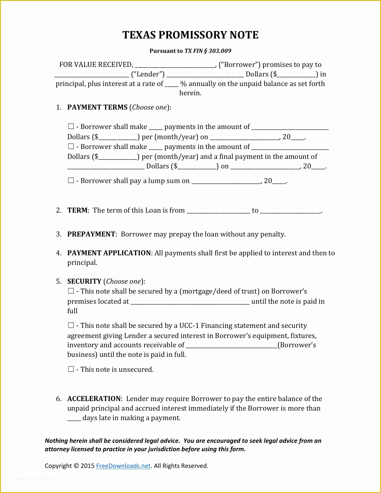 Free Online Promissory Note Template Of Download Texas Promissory Note form Pdf Rtf