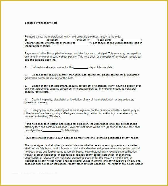 Free Online Promissory Note Template Of Secured Promissory Note Templates – 9 Free Word Excel