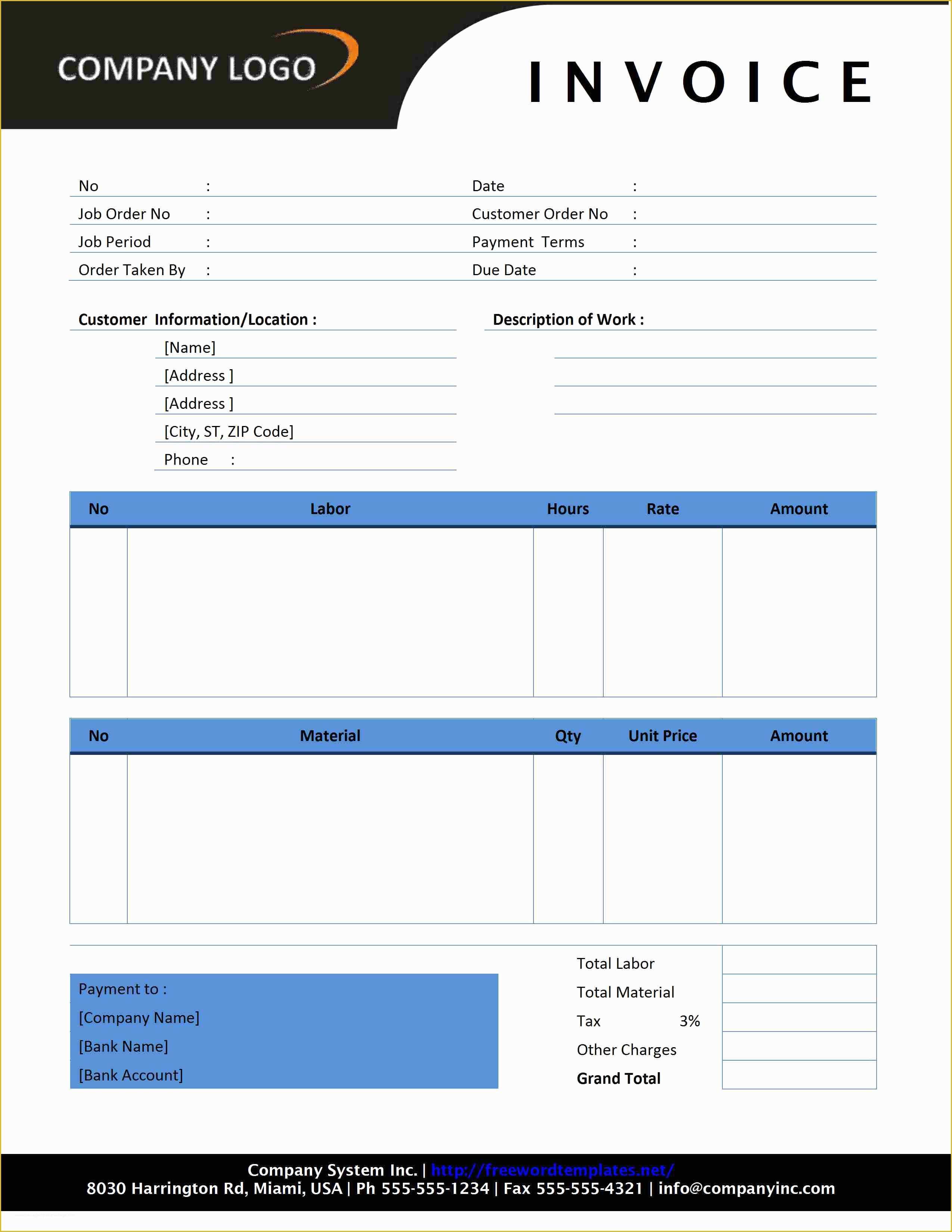 Free Online Receipt Template Of Plumbing Invoice