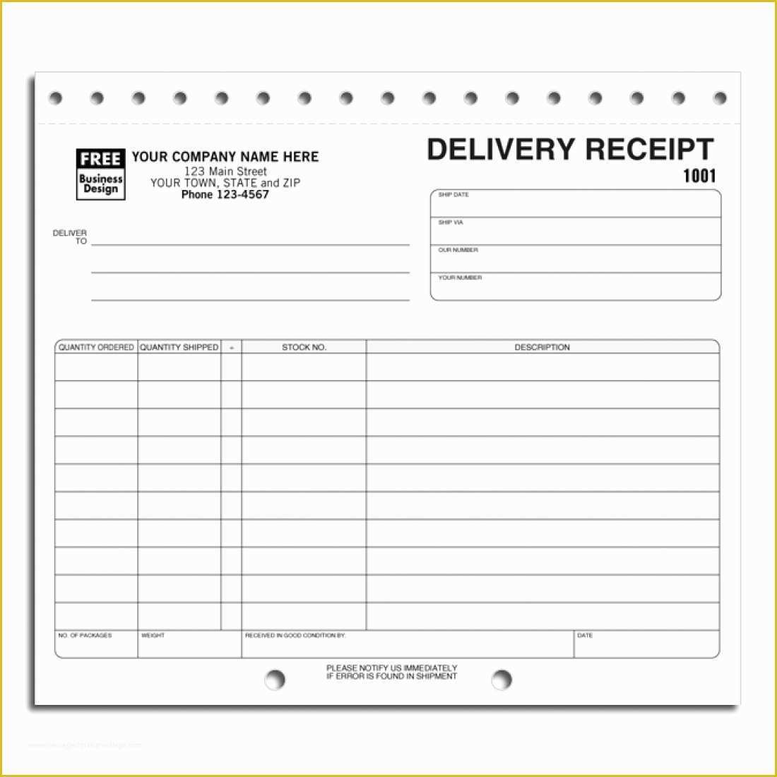 Free Online Receipt Template Of Preprinted Delivery Receipt forms