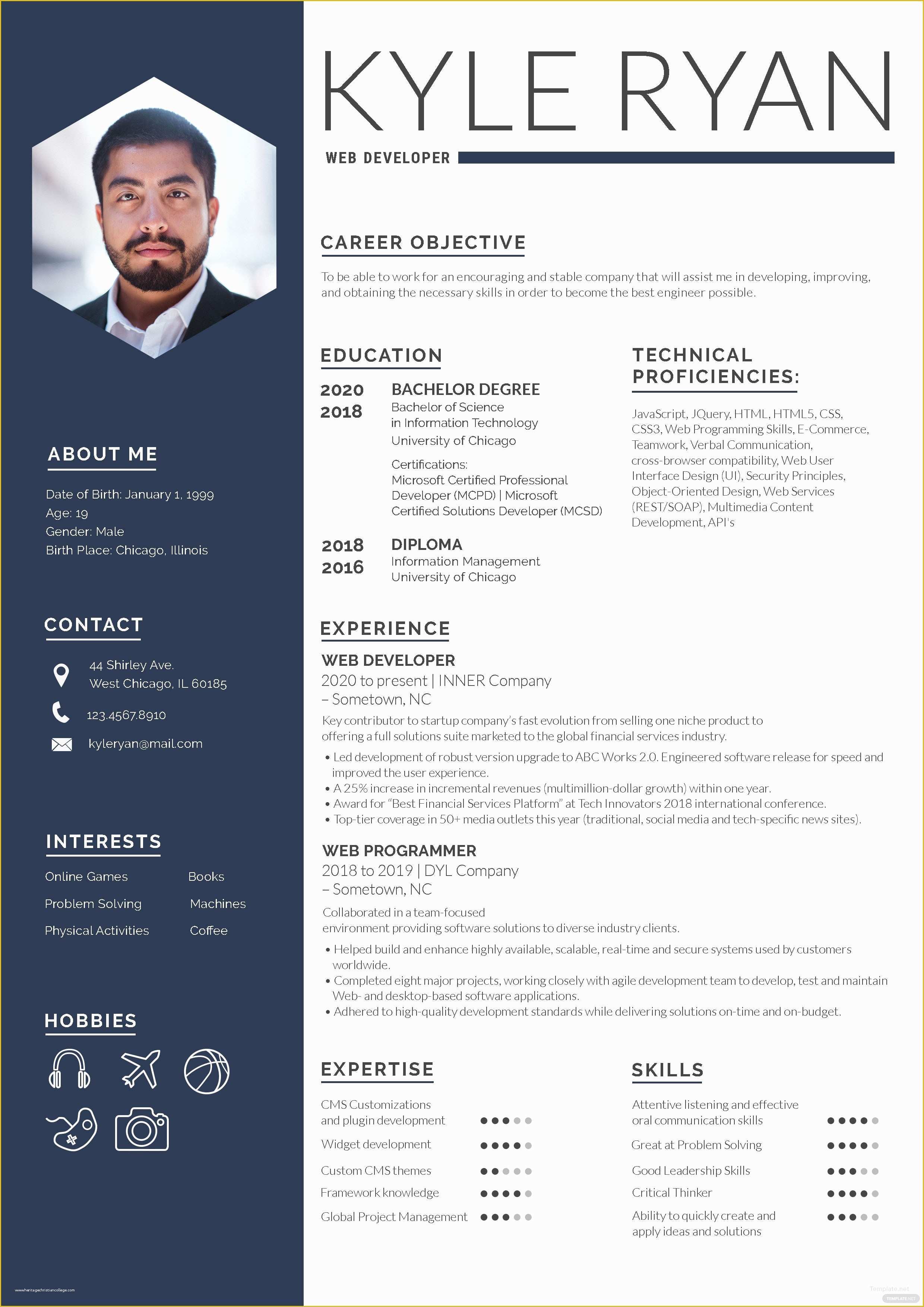 Free Online Resume Templates Download Of Web Developer Resume Template In Adobe Shop