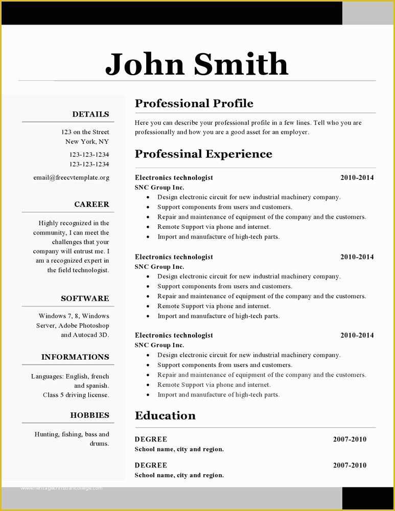 Free Online Resume Templates Printable Of Openoffice Resume Templates