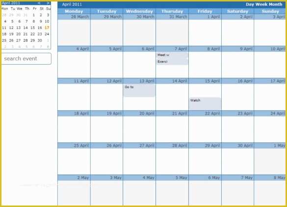Free Online Schedule Template Of 26 HTML Calendar Templates HTML Psd Css