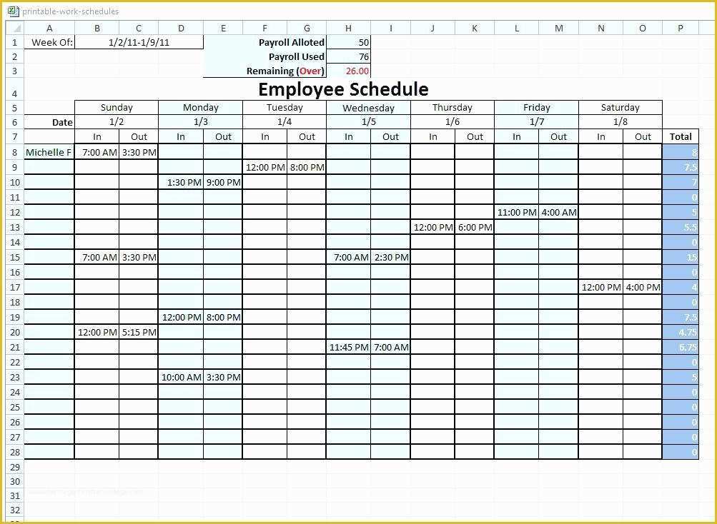 Free Online Schedule Template Of Blank Work Schedule Maker Employee Shift Template Free