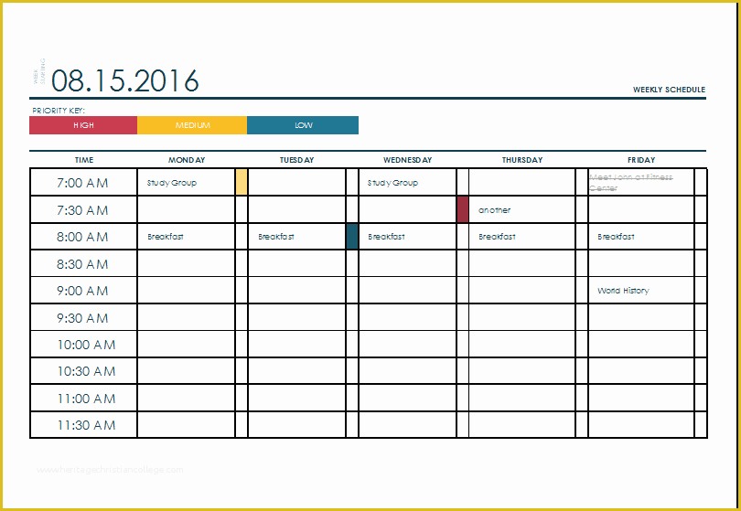 Free Online Schedule Template Of Ms Excel Weekly College Tasks Schedule Template