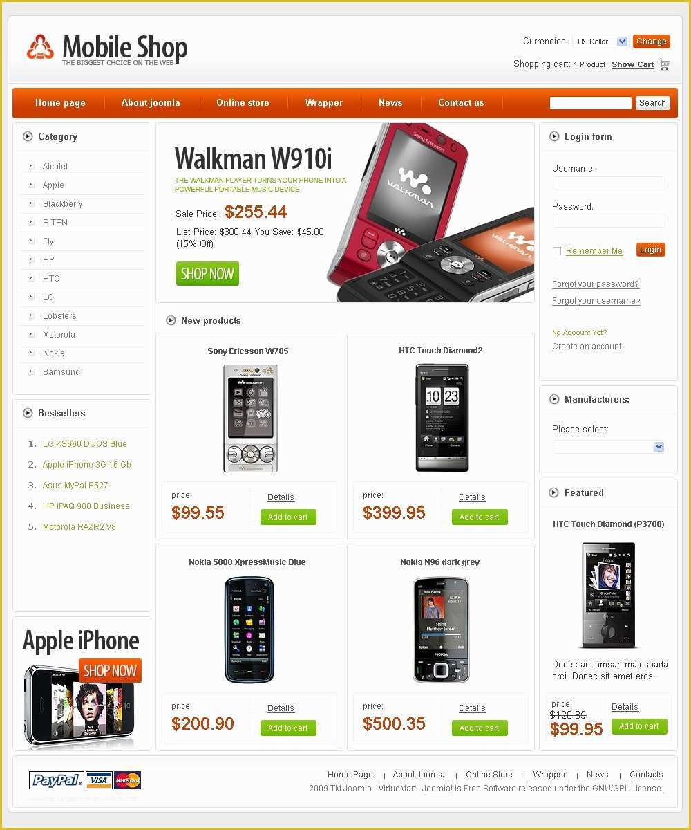 Free Online Shopping Templates Of Free Mobile Store Virtuemart Template