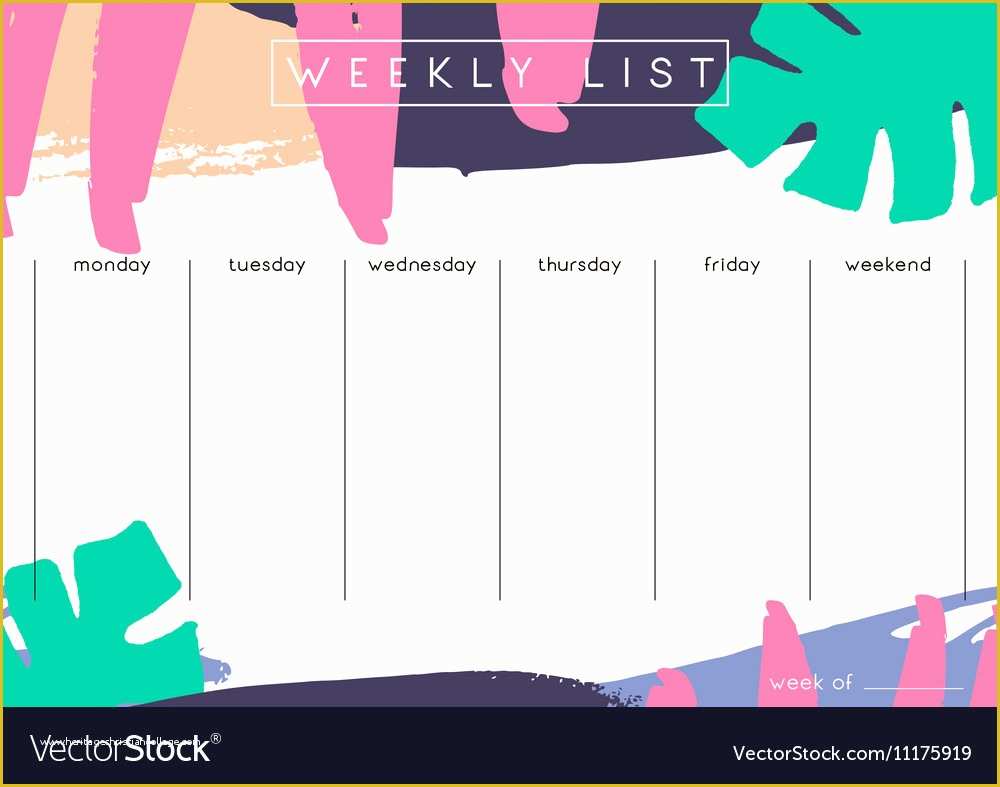 Free Online Weekly Planner Template Of Weekly Planner Template Royalty Free Vector Image