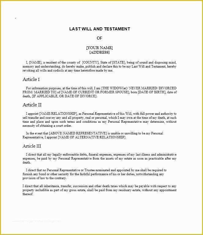 Free Online Will Template Of 39 Last Will and Testament forms & Templates Template Lab