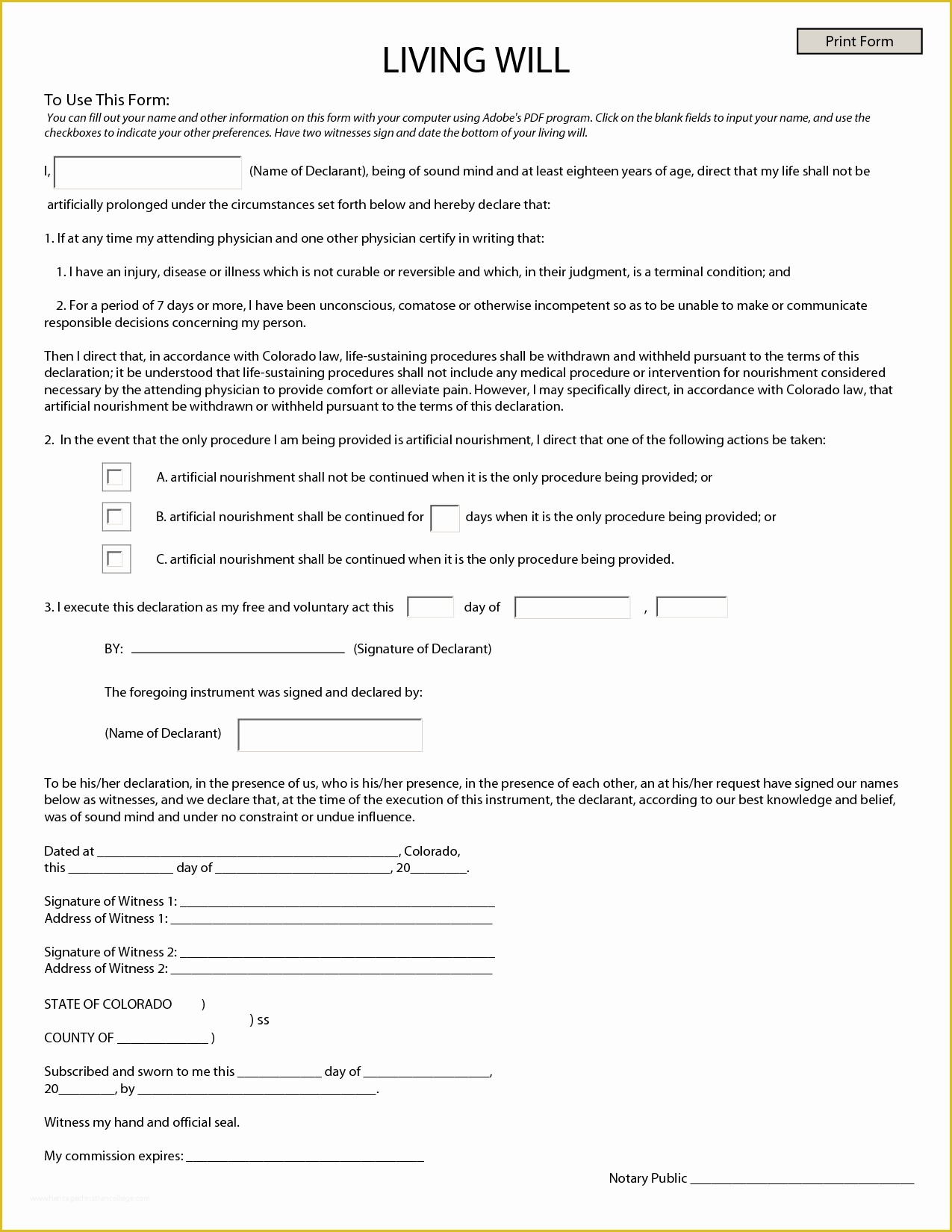 Free Online Will Template Of Colorado Will Template Templates Data