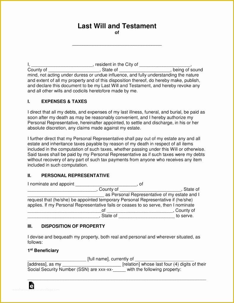 Free Online Will Template Of Free Last Will and Testament Templates A “will” Pdf