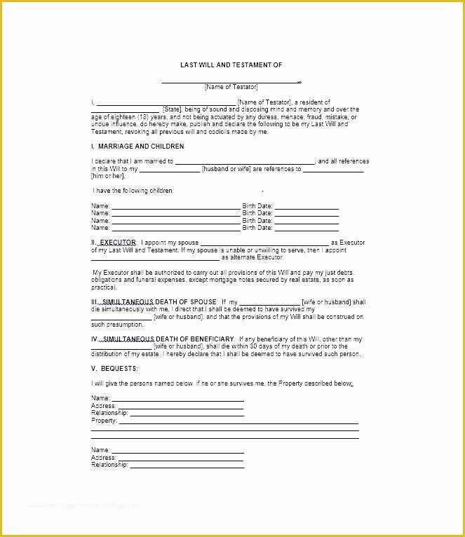 Free Online Will Template Of Free Living Will forms to Print Blank Line Printable
