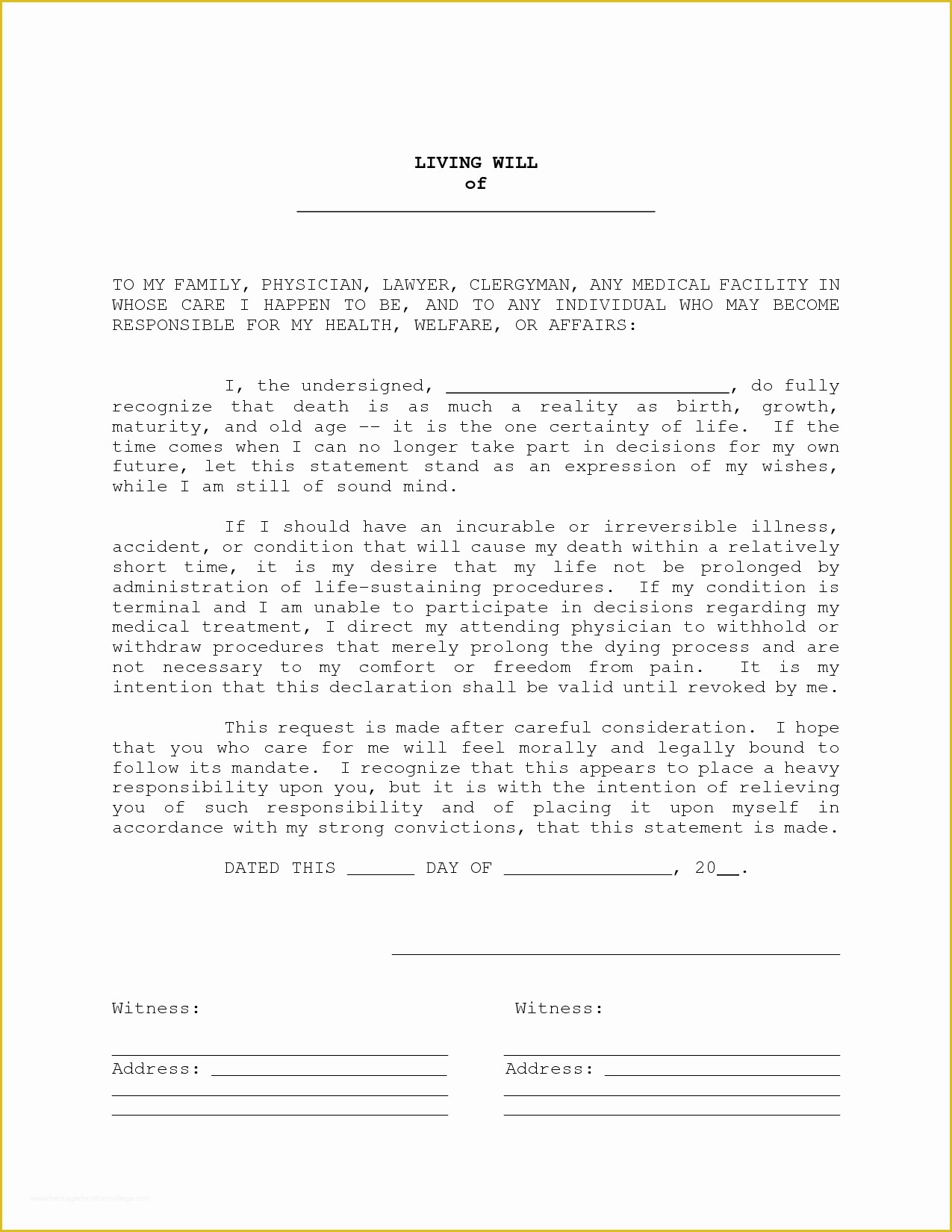 Free Online Will Template Of Living Will Sample Free Printable Documents