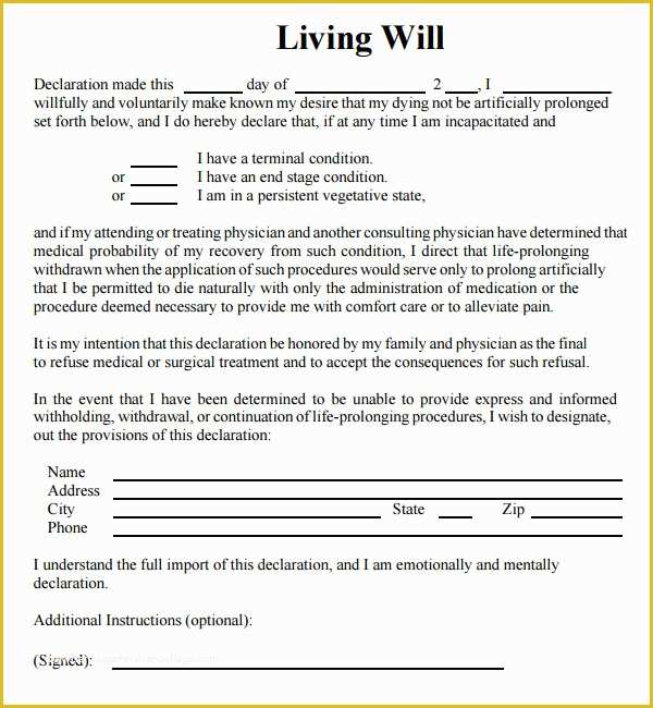 Free Online Will Template Of Living Will Template 8 Download Free Documents In Pdf