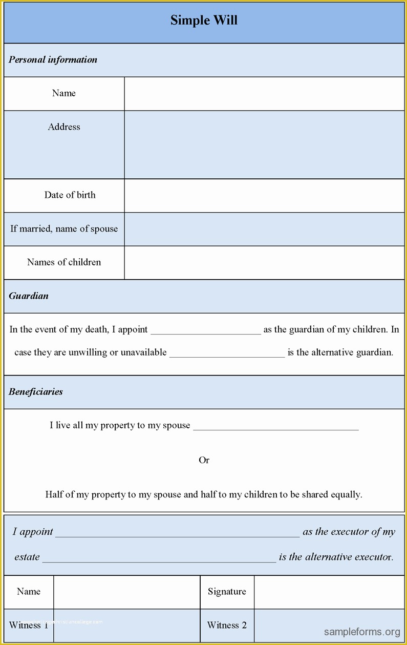 Free Online Will Template Of Simple Will Template