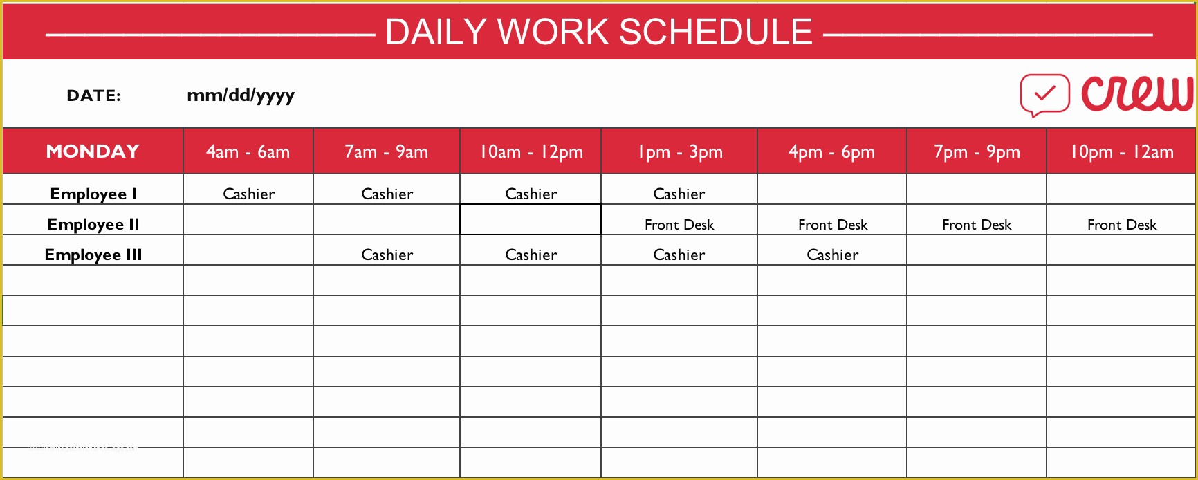 Free Online Work Schedule Template Of Free Daily Work Schedule Template Crew