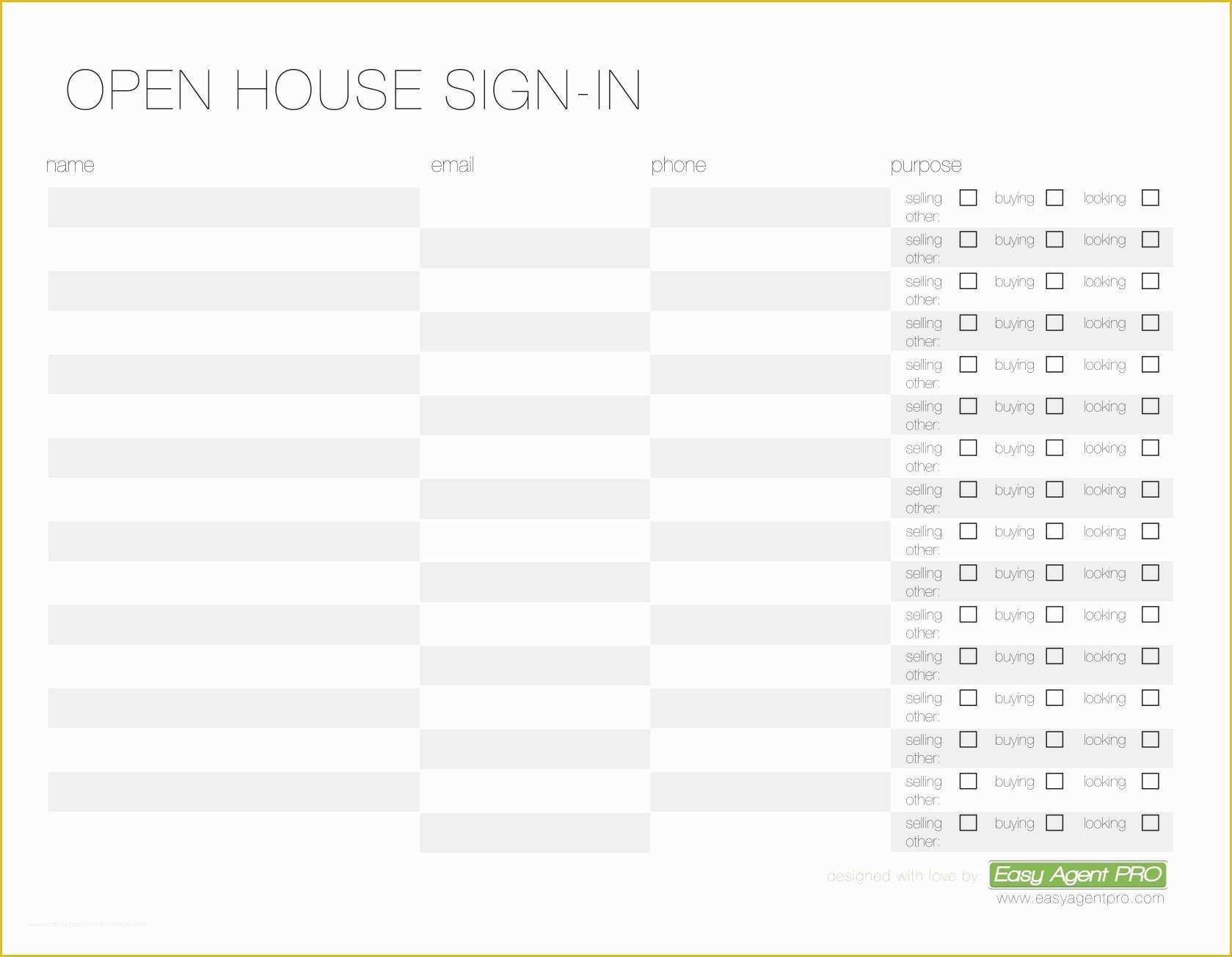 Free Open House Templates for Real Estate Of Open House Sign In Sheet Printable Templates Free & Ready