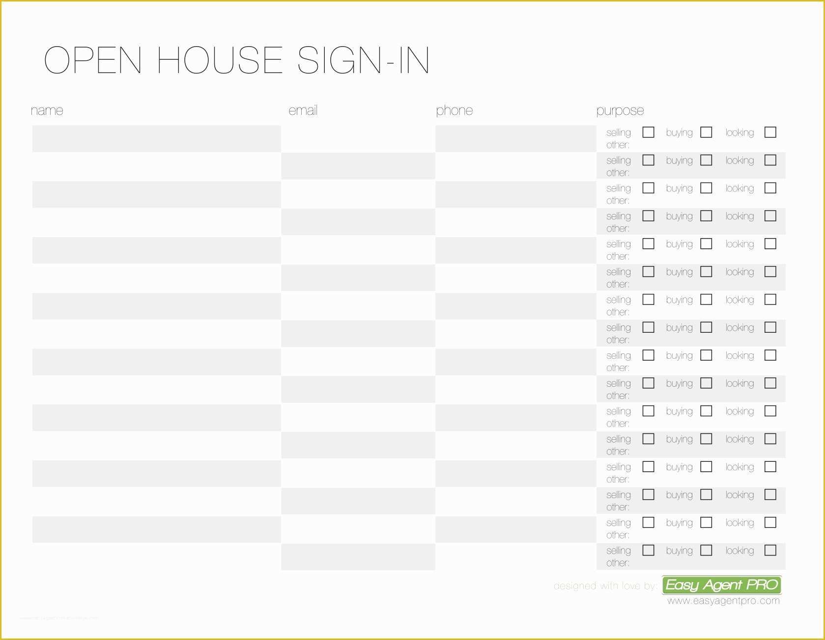 Free Open House Templates for Real Estate Of Open House Sign In Sheet Printable Templates Free & Ready