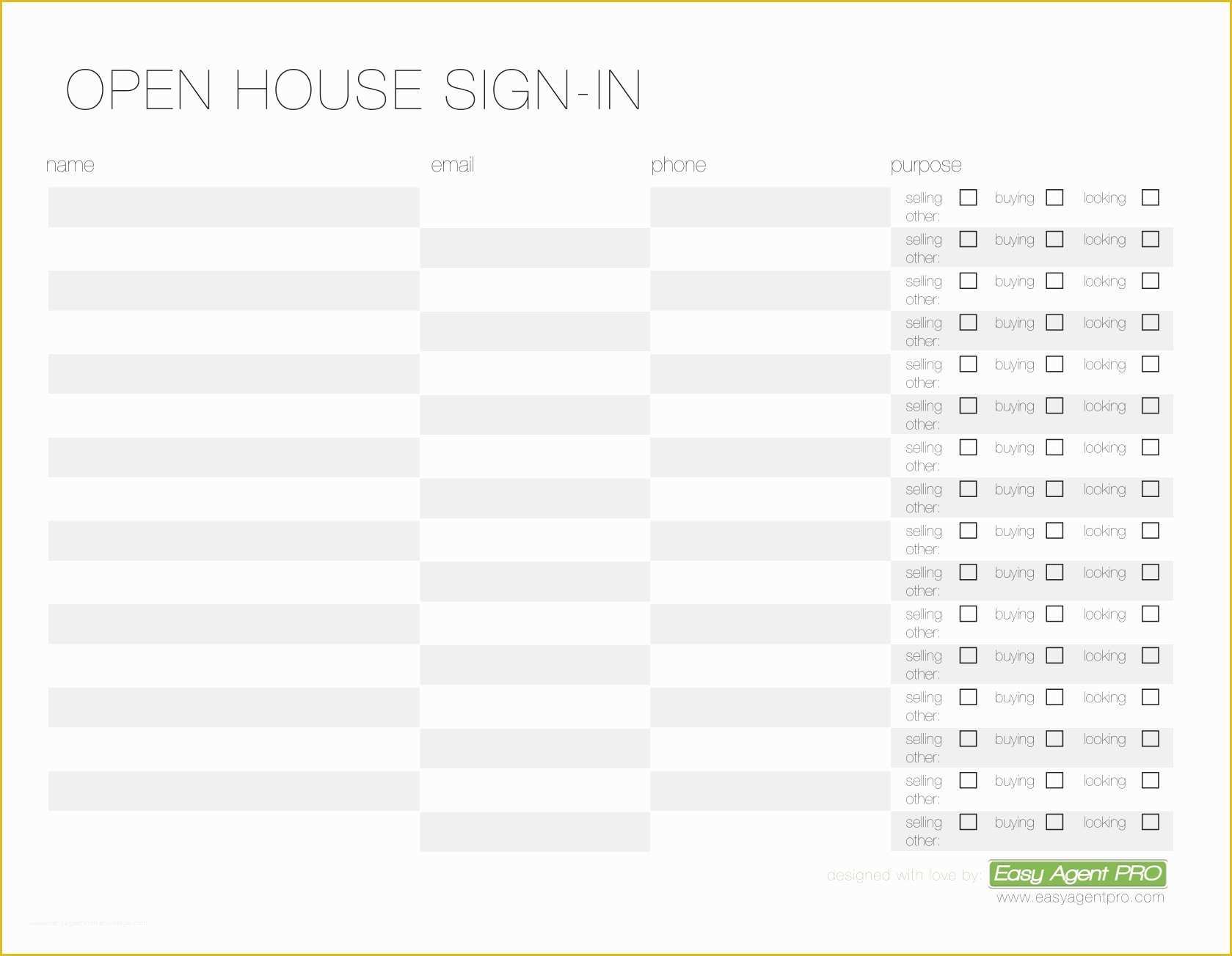 Free Open House Templates for Real Estate Of Open House Sign In Sheet Printable Templates Free &amp; Ready