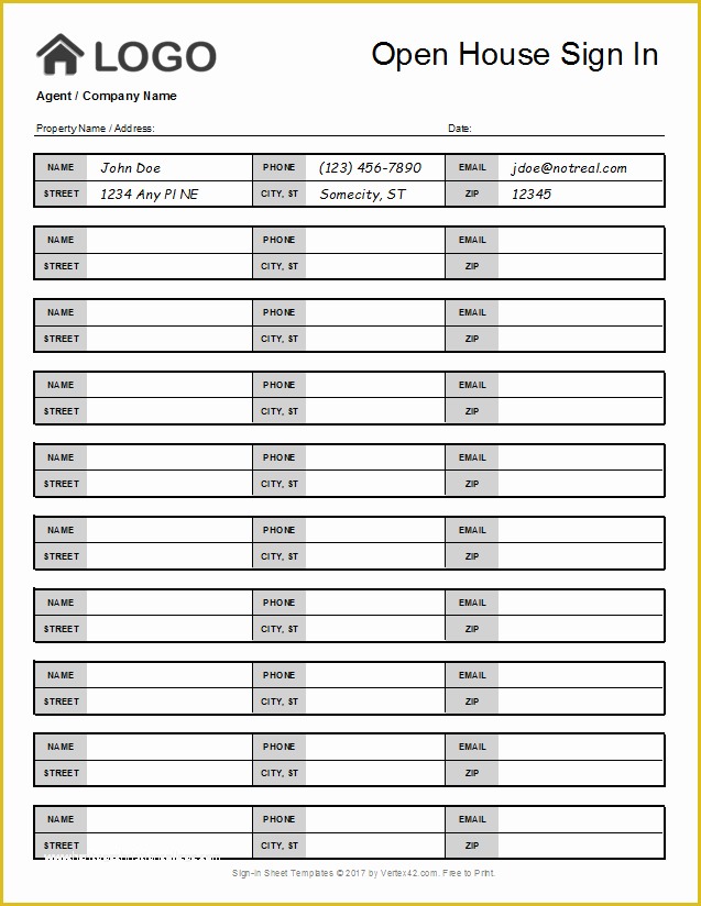 Free Open House Templates for Real Estate Of Open House Sign In Sheet Templates Printable