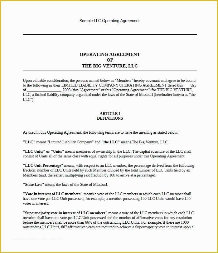 Free Operating Agreement Template Of 30 Free Professional Llc Operating Agreement Templates