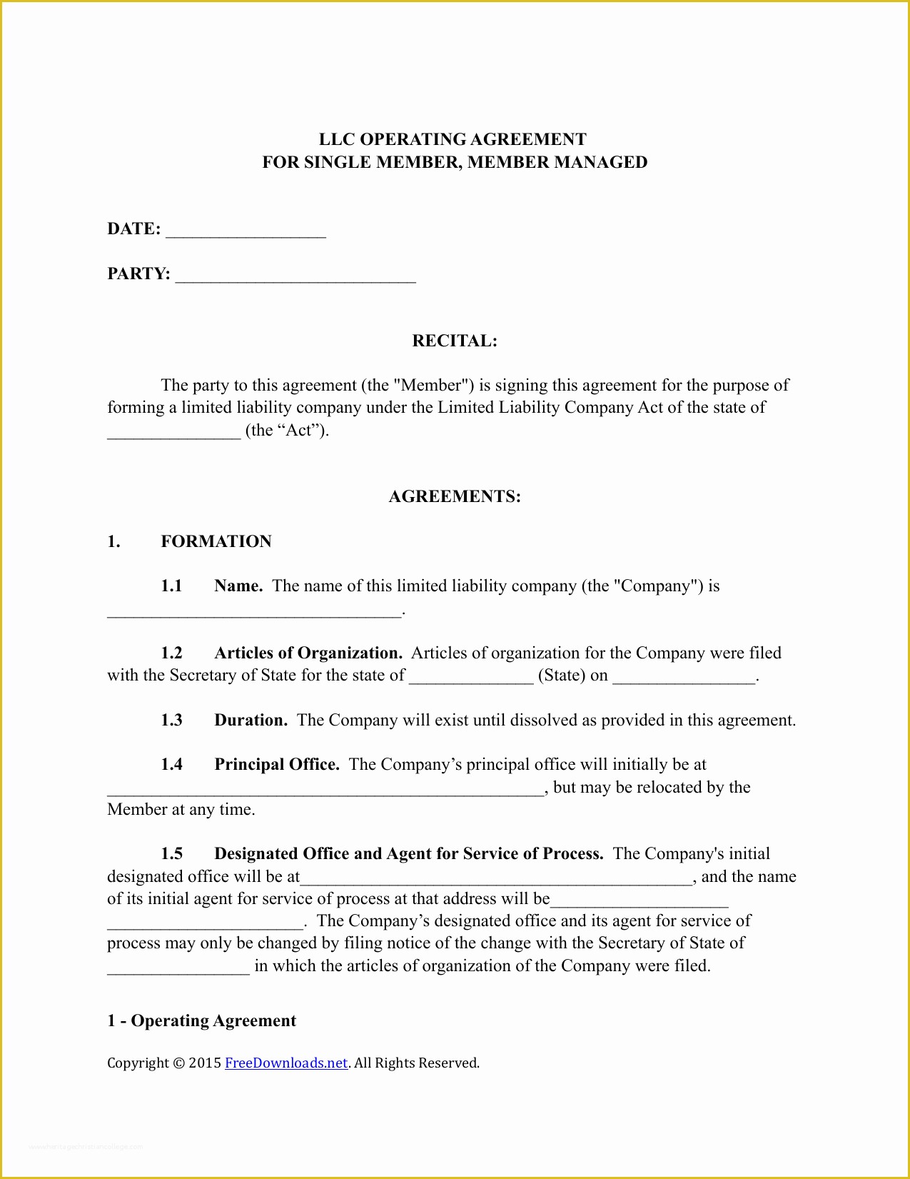 Free Operating Agreement Template Of Download Single Member Llc Operating Agreement Template