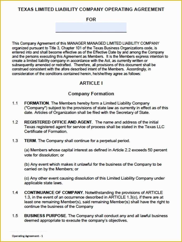 Free Operating Agreement Template Of Download Texas Llc Operating Agreement Template Llc
