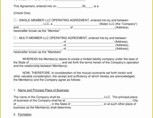 Free Operating Agreement Template Of Free Llc Operating Agreement Templates Pdf