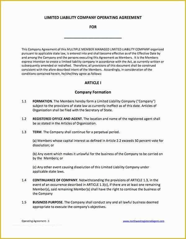 Free Operating Agreement Template Of Free Operating Agreement for Llc Member Managed Template