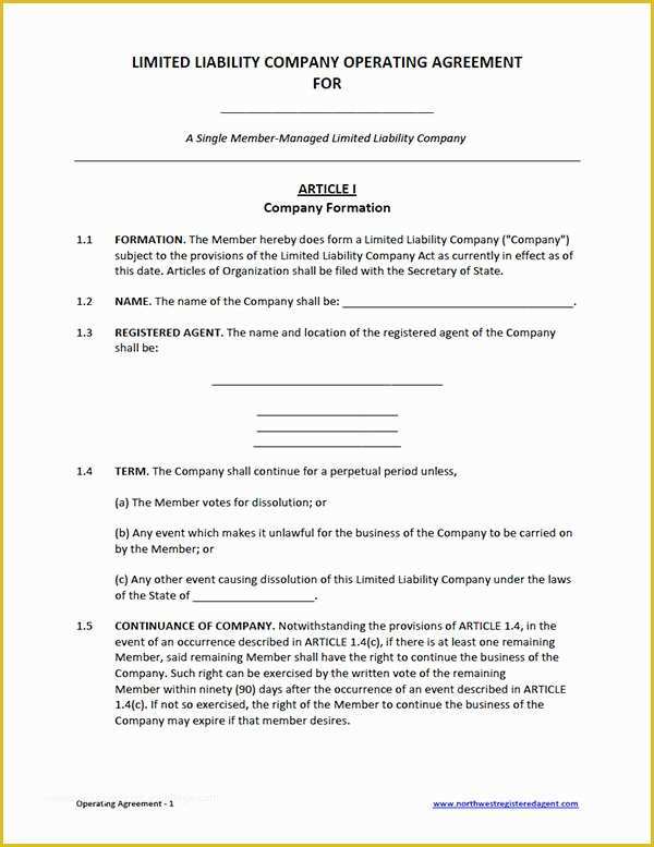 Free Operating Agreement Template Of Free Single Member Llc Operating Agreement Template