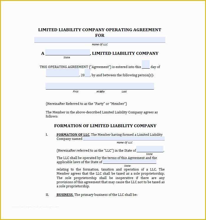 Free Operating Agreement Template Of Llc Operating Agreement Template