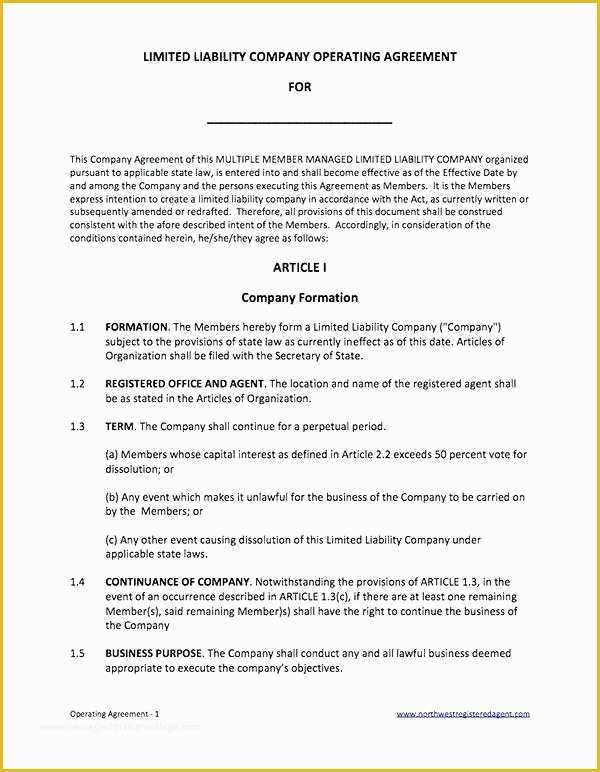 Free Operating Agreement Template Of Sample Operating Agreements Free Word Doc Sample