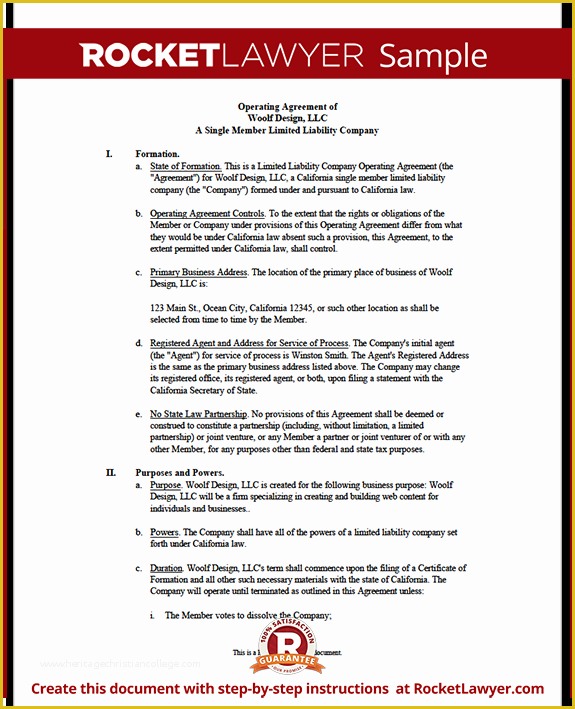 Free Operating Agreement Template Of Single Member Llc Operating Agreement