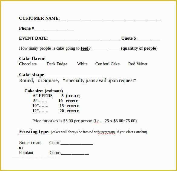 Free order form Template Word Of 16 Cake order form Templates