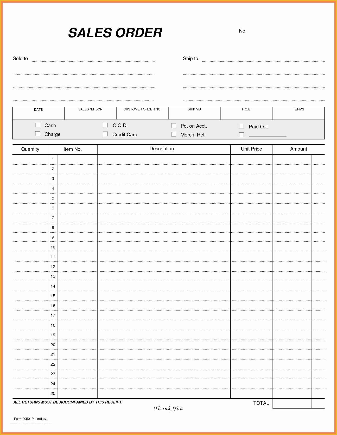 Free order form Template Word Of 5 Blank order Slip