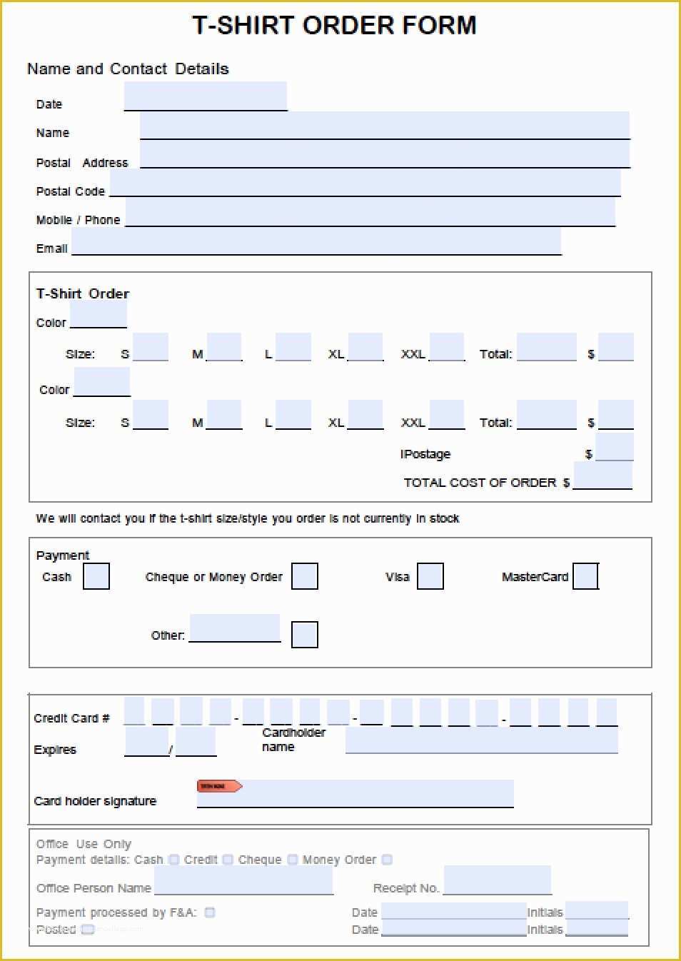 Free order form Template Word Of T Shirt order form Template