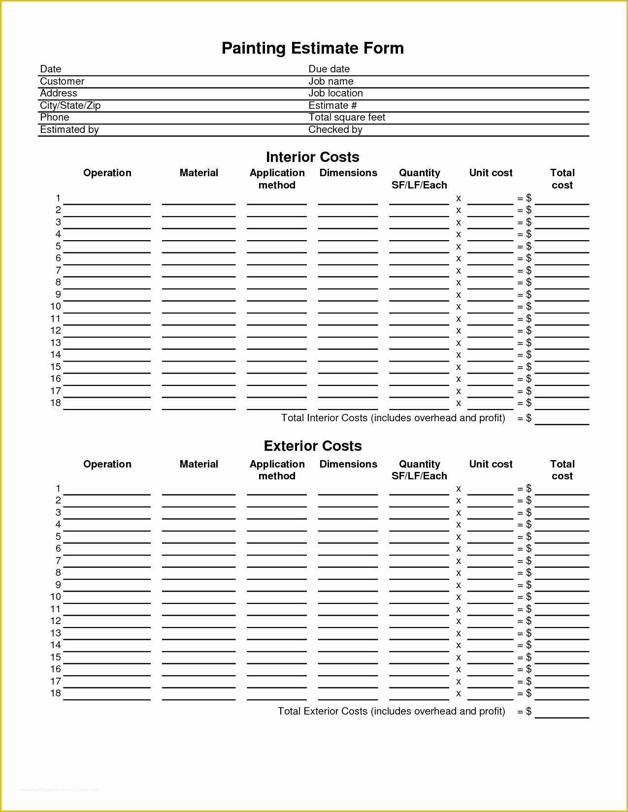 Free Painting Estimate Template Of 9 Best Of Painting Estimate forms Printable Free