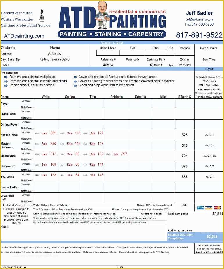 Free Painting Estimate Template Of atd Painting Pricing Specials & Coupons