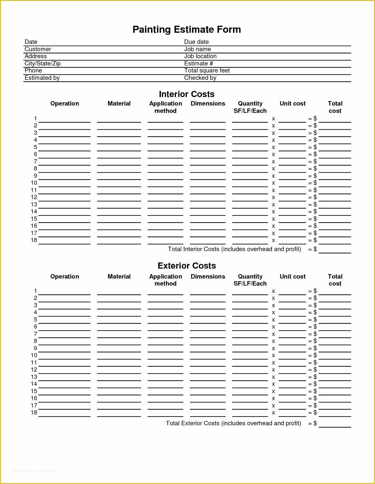 Free Painting Estimate Template Of Cost Estimate Template Word Portablegasgrillweber