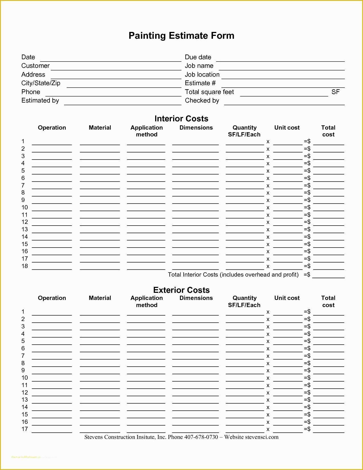 Free Painting Estimate Template Of Painting Estimate Template 2018