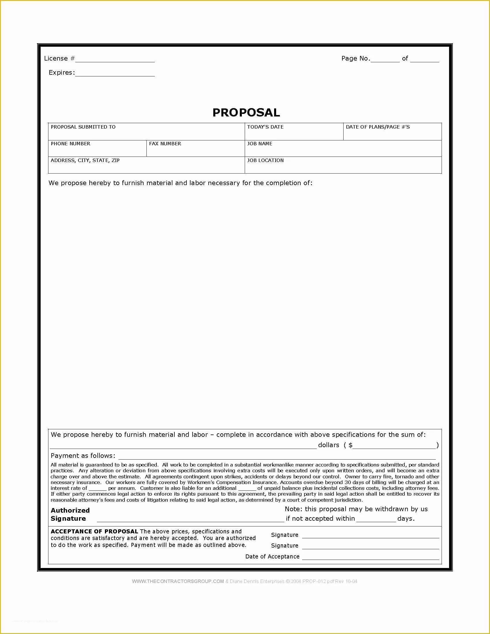 Free Painting Proposal Template Download Of Free Print Contractor Proposal forms