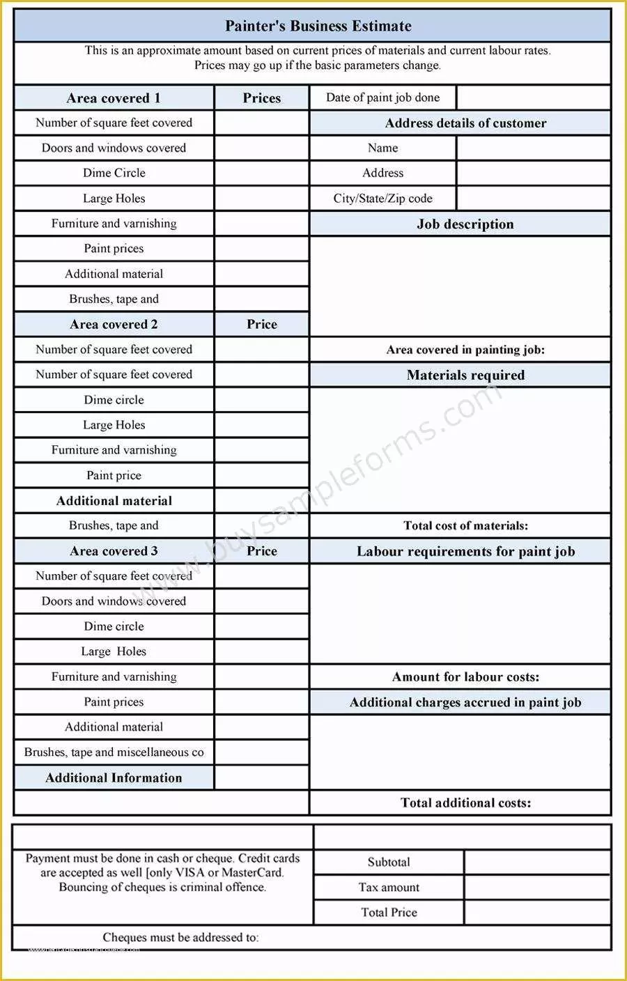 Free Painting Proposal Template Download Of Painters Business Estimate form