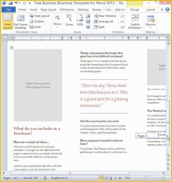 Free Pamphlet Template Word Of Free Business Brochure Template for Word 2013