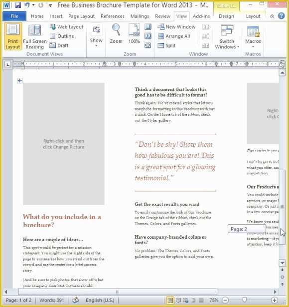Free Pamphlet Template Word Of Free Business Brochure Template for Word 2013