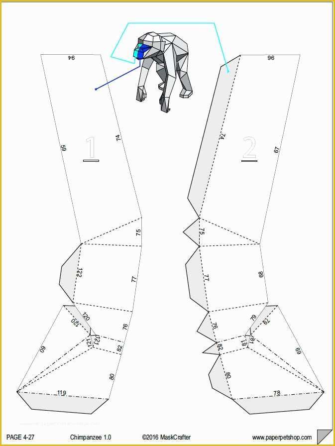 Free Papercraft Templates Pdf Of Chimpanzee Chimp 3d Papercraft Template Diy Low Poly